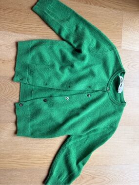 Jill Roberts XS Green Button-Front Women's Sweater cropped Cardigan